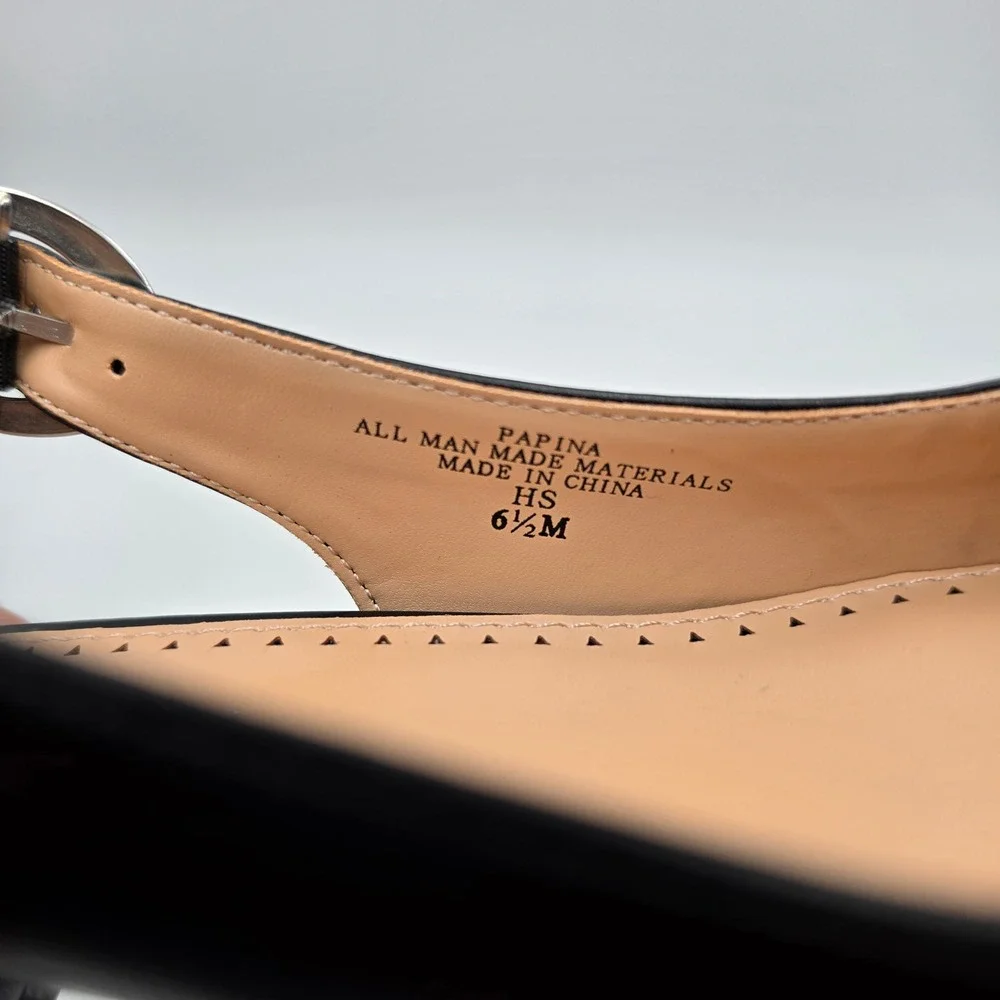 Adrienne Vittadini Papina Black Slingback Pointed Toe Block Heel Pumps 6.5M
